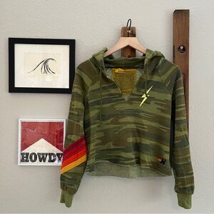 AVIATOR NATION Camo Green Cropped BOLT Hoodie Size Small